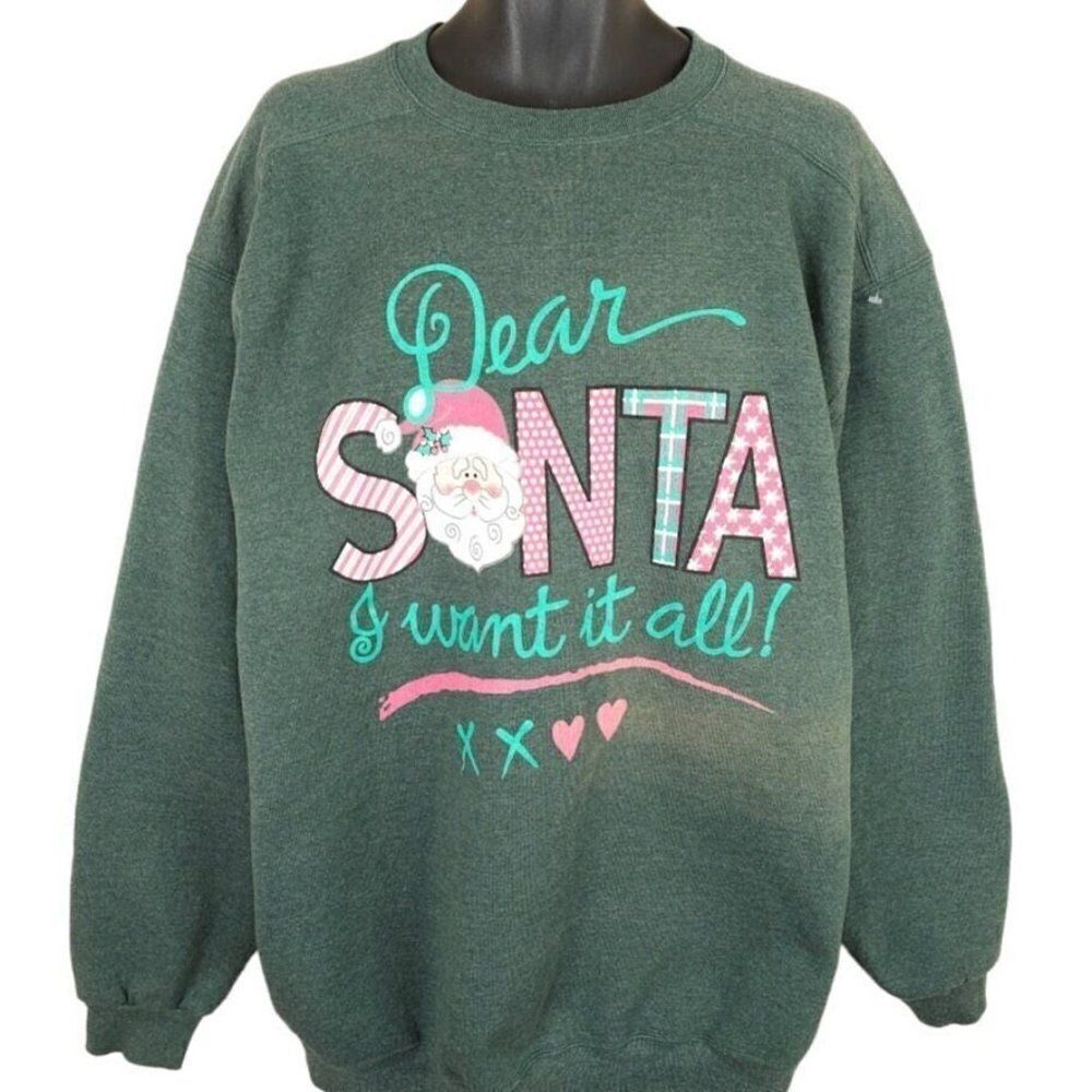 Vintage Dear Santa Claus Sweatshirt Mens Size 2XL Green Christmas Holiday